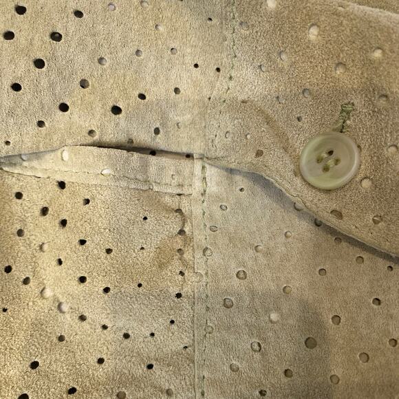 Co & Eddy Light Green Suede Eyelet Button Down Collared Shirt Sz 6 Leather - Picture 8 of 14